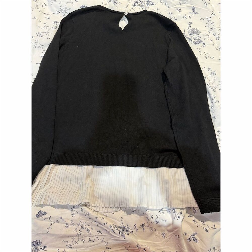 Adrianna Papell Women's Black Sweater L White Collar Long Sleeve - Picture 5 of 5